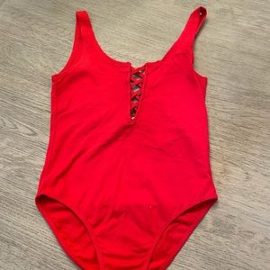 Red V neck bodysuit